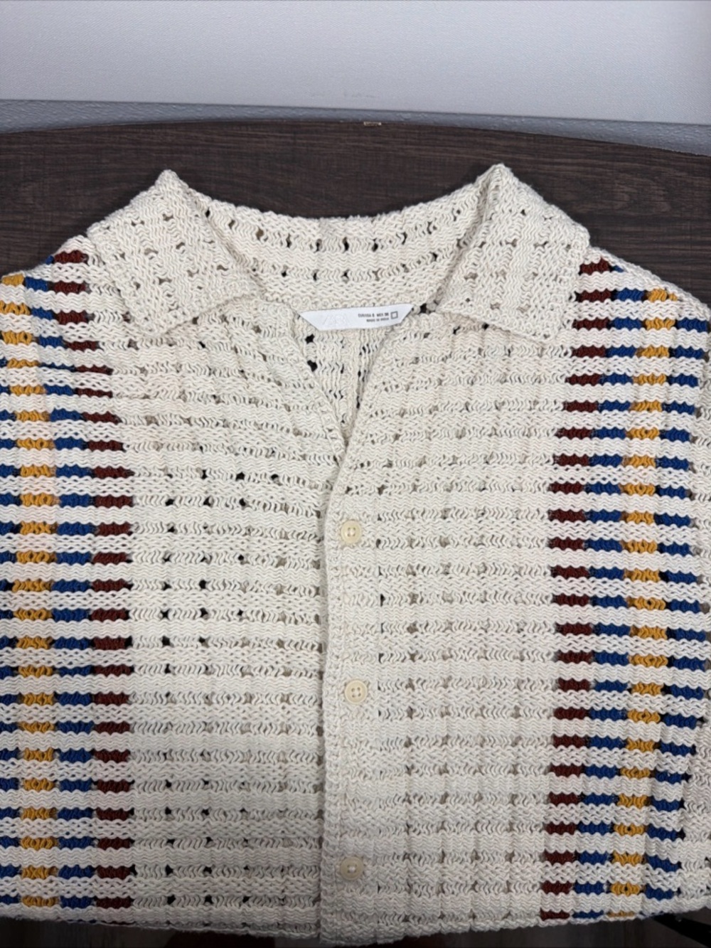 Zara Knit Camp Collar Shirt Men's S Open Knit Summer Striped Button Up